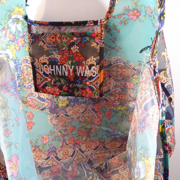 Johnny Was Reusable Nylon Shopping Bag Tote Green Gray - Picture 5 of 5